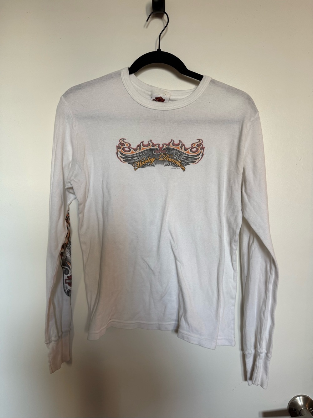 Harley-Davidson White Tee with Flame and Wing Graphic